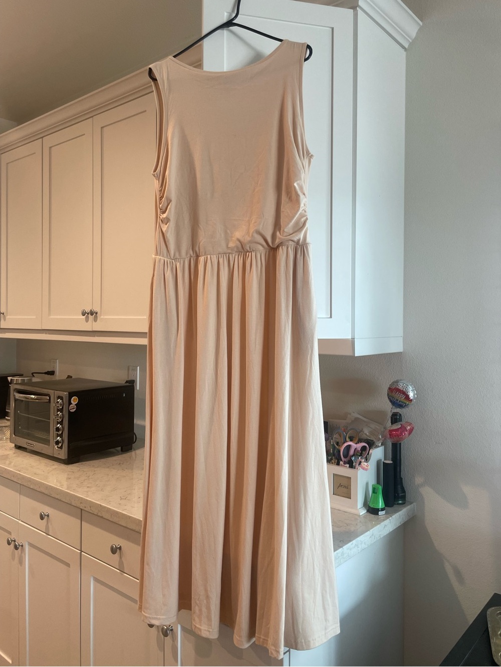 Sleeveless Cream Maxi Dress with Gathered Waist